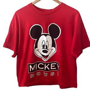 Disney VTG Mickey Unlimited Red Mouse Cropped Cotton Knit T Shirt Casual L